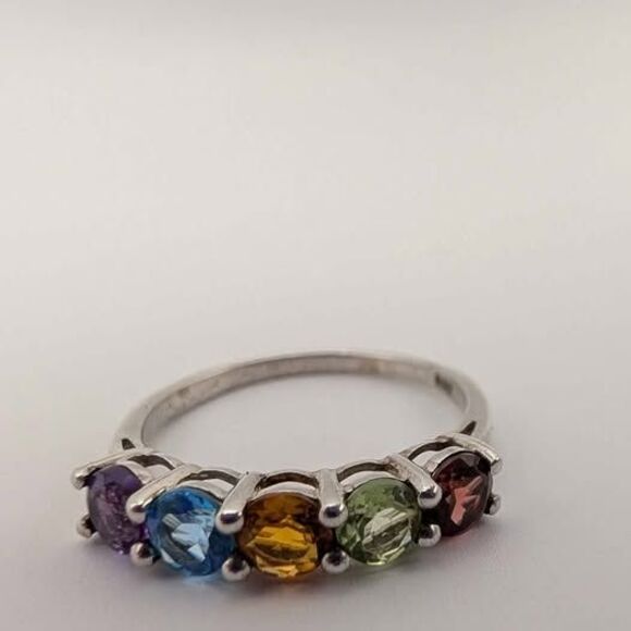 Vintage Multi Stone Rainbow Sterling Silver Ring Size 7 - Picture 4 of 6